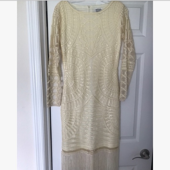 Ivory Beaded Long Sleeved Bizou Flapper Dress NWOT - Picture 6 of 11
